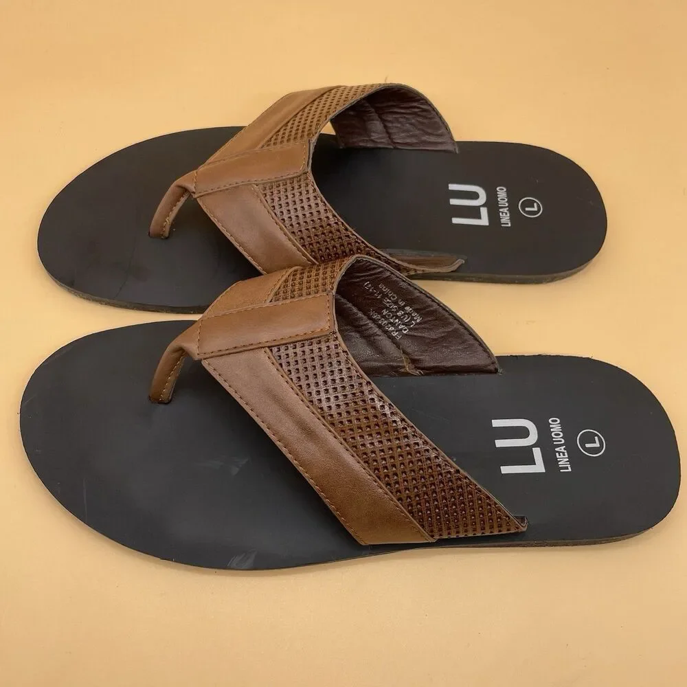 Linea Uomo Danton Leather Flip-Flops / Sandals Men's Size Large Brown Black